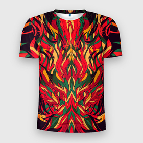 Мужская футболка 3D Slim с принтом пожар в джунглях в Белгороде, 100% полиэстер с улучшенными характеристиками | приталенный силуэт, круглая горловина, широкие плечи, сужается к линии бедра | 