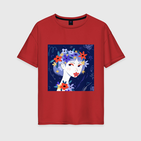 Женская футболка хлопок Oversize с принтом Цветочный венок в Кировске, 100% хлопок | свободный крой, круглый ворот, спущенный рукав, длина до линии бедер
 | 
