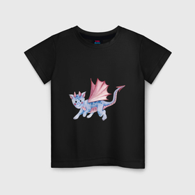 Детская футболка хлопок с принтом Синий дракон с розовыми крыльями в Курске, 100% хлопок | круглый вырез горловины, полуприлегающий силуэт, длина до линии бедер | 