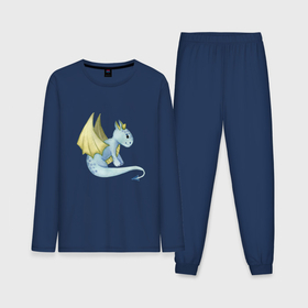 Мужская пижама с лонгсливом хлопок с принтом Синий дракончик ,  |  | Тематика изображения на принте: 