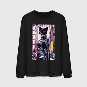 Мужской свитшот хлопок с принтом Cool black cat   neural network   fashionista , 100% хлопок |  | Тематика изображения на принте: 