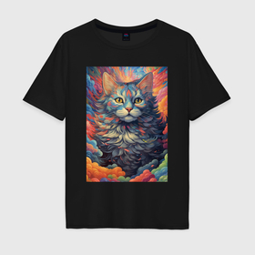 Мужская футболка хлопок Oversize с принтом Fantasy  cat в Кировске, 100% хлопок | свободный крой, круглый ворот, “спинка” длиннее передней части | 