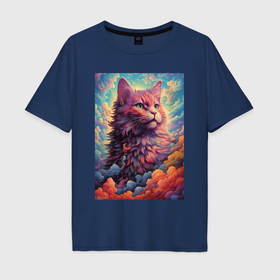 Мужская футболка хлопок Oversize с принтом Fantasy   cat в Кировске, 100% хлопок | свободный крой, круглый ворот, “спинка” длиннее передней части | 