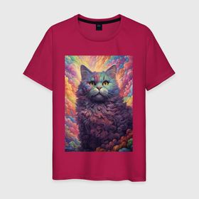 Мужская футболка хлопок с принтом Пушистый кот в облаках в Курске, 100% хлопок | прямой крой, круглый вырез горловины, длина до линии бедер, слегка спущенное плечо. | 