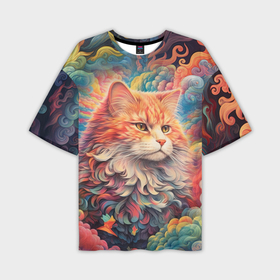Мужская футболка oversize 3D с принтом Рыжик  котик  в облаках в Санкт-Петербурге,  |  | Тематика изображения на принте: 