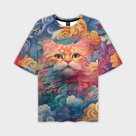 Мужская футболка oversize 3D с принтом Рыжий  котик в  облаках в Петрозаводске,  |  | 