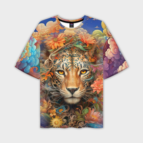 Мужская футболка oversize 3D с принтом Леопард в  тропических цветах ,  |  | Тематика изображения на принте: 