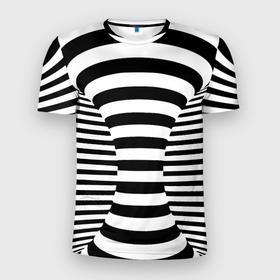 Мужская футболка 3D Slim с принтом черно белая иллюзия в Белгороде, 100% полиэстер с улучшенными характеристиками | приталенный силуэт, круглая горловина, широкие плечи, сужается к линии бедра | 