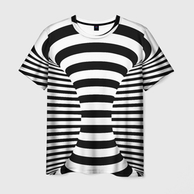 Мужская футболка 3D с принтом черно белая иллюзия в Курске, 100% полиэфир | прямой крой, круглый вырез горловины, длина до линии бедер | 