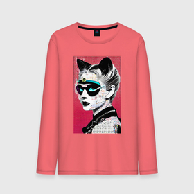 Мужской лонгслив хлопок с принтом Cat girl in a mask   neural network   pop art , 100% хлопок |  | Тематика изображения на принте: 