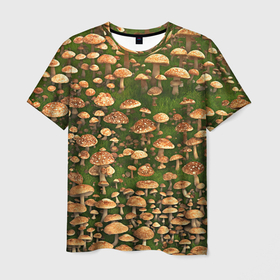 Мужская футболка 3D с принтом Поле грибов в Курске, 100% полиэфир | прямой крой, круглый вырез горловины, длина до линии бедер | 