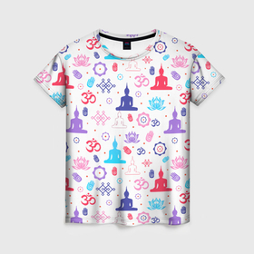 Женская футболка 3D с принтом Медитация   символика в Белгороде, 100% полиэфир ( синтетическое хлопкоподобное полотно) | прямой крой, круглый вырез горловины, длина до линии бедер | 