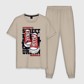 Мужская пижама хлопок с принтом Authentic sneakers в Курске, 100% хлопок | брюки и футболка прямого кроя, без карманов, на брюках мягкая резинка на поясе и по низу штанин
 | 