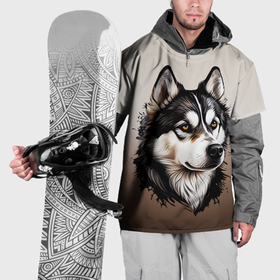 Накидка на куртку 3D с принтом Черно белая собака хаски   градиент в Петрозаводске, 100% полиэстер |  | 