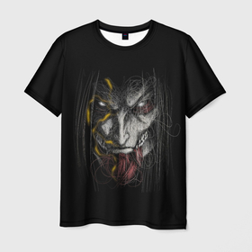Мужская футболка 3D с принтом Атакующий титан Эрен , 100% полиэфир | прямой крой, круглый вырез горловины, длина до линии бедер | 