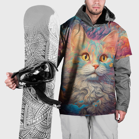 Накидка на куртку 3D с принтом Фэнтази котик в облаках в Тюмени, 100% полиэстер |  | Тематика изображения на принте: 