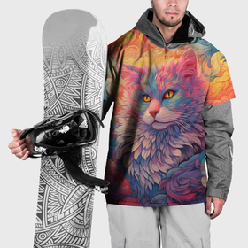 Накидка на куртку 3D с принтом Котик  в цветных облаках в Петрозаводске, 100% полиэстер |  | 