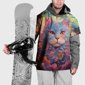 Накидка на куртку 3D с принтом Цветной кот в облаках в Петрозаводске, 100% полиэстер |  | Тематика изображения на принте: 