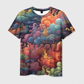 Мужская футболка 3D с принтом Цветные  облака в Белгороде, 100% полиэфир | прямой крой, круглый вырез горловины, длина до линии бедер | 