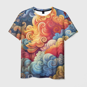 Мужская футболка 3D с принтом Яркие цветные облака в Белгороде, 100% полиэфир | прямой крой, круглый вырез горловины, длина до линии бедер | Тематика изображения на принте: 