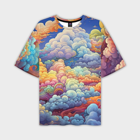 Мужская футболка oversize 3D с принтом Цветные фэнтази облака в Екатеринбурге,  |  | 