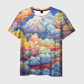 Мужская футболка 3D с принтом Цветные фэнтази облака в Белгороде, 100% полиэфир | прямой крой, круглый вырез горловины, длина до линии бедер | 
