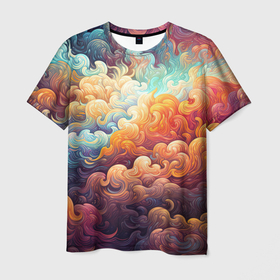 Мужская футболка 3D с принтом Яркие  цветные облака в Белгороде, 100% полиэфир | прямой крой, круглый вырез горловины, длина до линии бедер | Тематика изображения на принте: 