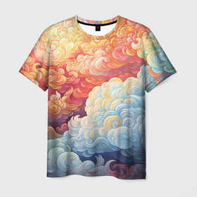 Мужская футболка 3D с принтом Цветные яркие  облака в Белгороде, 100% полиэфир | прямой крой, круглый вырез горловины, длина до линии бедер | Тематика изображения на принте: 