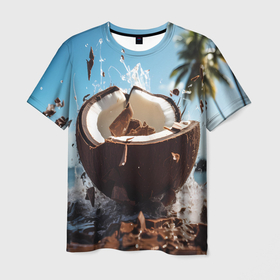 Мужская футболка 3D с принтом Кокос и шоколад в Екатеринбурге, 100% полиэфир | прямой крой, круглый вырез горловины, длина до линии бедер | 