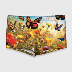 Мужские купальные плавки 3D с принтом Бабочки  и цветы в Тюмени, Полиэстер 85%, Спандекс 15% |  | Тематика изображения на принте: 