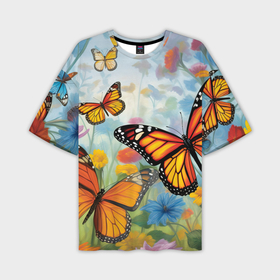 Мужская футболка oversize 3D с принтом Яркие бабочки в Новосибирске,  |  | 