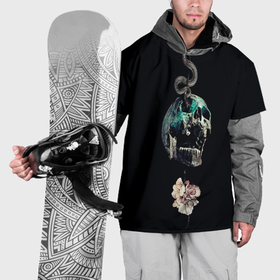 Накидка на куртку 3D с принтом Череп со змеёй и цветком в Белгороде, 100% полиэстер |  | Тематика изображения на принте: 
