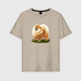 Женская футболка хлопок Oversize с принтом смешной шпиц, собака с языком в Курске, 100% хлопок | свободный крой, круглый ворот, спущенный рукав, длина до линии бедер
 | 