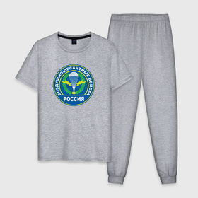 Мужская пижама хлопок с принтом ВДВ логотип в центре в Кировске, 100% хлопок | брюки и футболка прямого кроя, без карманов, на брюках мягкая резинка на поясе и по низу штанин
 | 