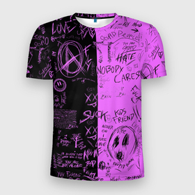 Мужская футболка 3D Slim с принтом Dead inside purple black в Новосибирске, 100% полиэстер с улучшенными характеристиками | приталенный силуэт, круглая горловина, широкие плечи, сужается к линии бедра | Тематика изображения на принте: 