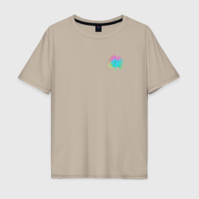 Мужская футболка хлопок Oversize с принтом Маленькая неоновая пальма в Курске, 100% хлопок | свободный крой, круглый ворот, “спинка” длиннее передней части | Тематика изображения на принте: 