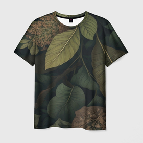 Мужская футболка 3D с принтом Ассорти из листьев в Екатеринбурге, 100% полиэфир | прямой крой, круглый вырез горловины, длина до линии бедер | Тематика изображения на принте: 