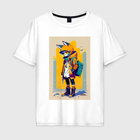Мужская футболка хлопок Oversize с принтом Fox cub   urban style   neural network в Санкт-Петербурге, 100% хлопок | свободный крой, круглый ворот, “спинка” длиннее передней части | 