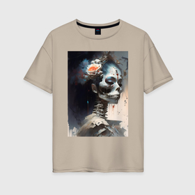 Женская футболка хлопок Oversize с принтом Мистическая красавица   нейросеть в Курске, 100% хлопок | свободный крой, круглый ворот, спущенный рукав, длина до линии бедер
 | Тематика изображения на принте: 