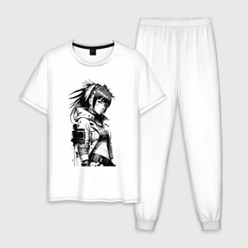 Мужская пижама хлопок с принтом Cool girl   anime   neural network в Петрозаводске, 100% хлопок | брюки и футболка прямого кроя, без карманов, на брюках мягкая резинка на поясе и по низу штанин
 | 