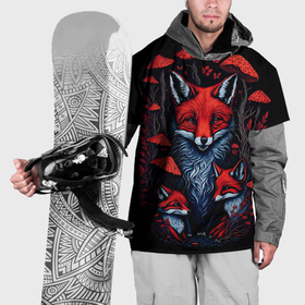 Накидка на куртку 3D с принтом Красный лис и грибы в Петрозаводске, 100% полиэстер |  | Тематика изображения на принте: 