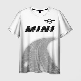 Мужская футболка 3D с принтом Mini speed на светлом фоне со следами шин: символ сверху в Курске, 100% полиэфир | прямой крой, круглый вырез горловины, длина до линии бедер | 