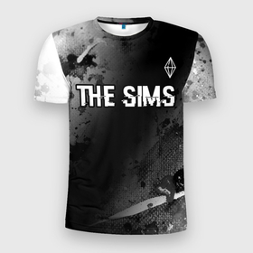 Мужская футболка 3D Slim с принтом The Sims glitch на темном фоне: символ сверху в Кировске, 100% полиэстер с улучшенными характеристиками | приталенный силуэт, круглая горловина, широкие плечи, сужается к линии бедра | 