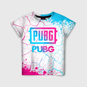 Детская футболка 3D с принтом PUBG neon gradient style в Екатеринбурге, 100% гипоаллергенный полиэфир | прямой крой, круглый вырез горловины, длина до линии бедер, чуть спущенное плечо, ткань немного тянется | 