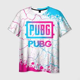 Мужская футболка 3D с принтом PUBG neon gradient style в Санкт-Петербурге, 100% полиэфир | прямой крой, круглый вырез горловины, длина до линии бедер | 