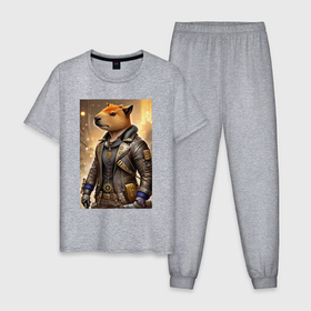 Мужская пижама хлопок с принтом Cool capybara   steampunk   neural network в Кировске, 100% хлопок | брюки и футболка прямого кроя, без карманов, на брюках мягкая резинка на поясе и по низу штанин
 | 