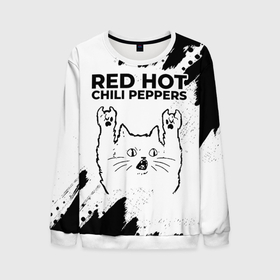 Мужской свитшот 3D с принтом Red Hot Chili Peppers рок кот на светлом фоне в Курске, 100% полиэстер с мягким внутренним слоем | круглый вырез горловины, мягкая резинка на манжетах и поясе, свободная посадка по фигуре | 