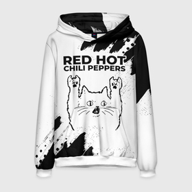 Мужская толстовка 3D с принтом Red Hot Chili Peppers рок кот на светлом фоне в Екатеринбурге, 100% полиэстер | двухслойный капюшон со шнурком для регулировки, мягкие манжеты на рукавах и по низу толстовки, спереди карман-кенгуру с мягким внутренним слоем. | 