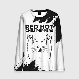 Мужской лонгслив 3D с принтом Red Hot Chili Peppers рок кот на светлом фоне в Тюмени, 100% полиэстер | длинные рукава, круглый вырез горловины, полуприлегающий силуэт | 