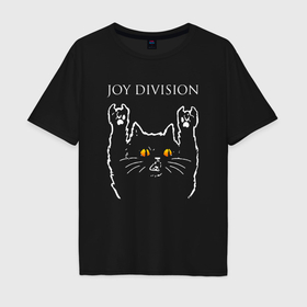 Мужская футболка хлопок Oversize с принтом Joy Division rock cat в Белгороде, 100% хлопок | свободный крой, круглый ворот, “спинка” длиннее передней части | 